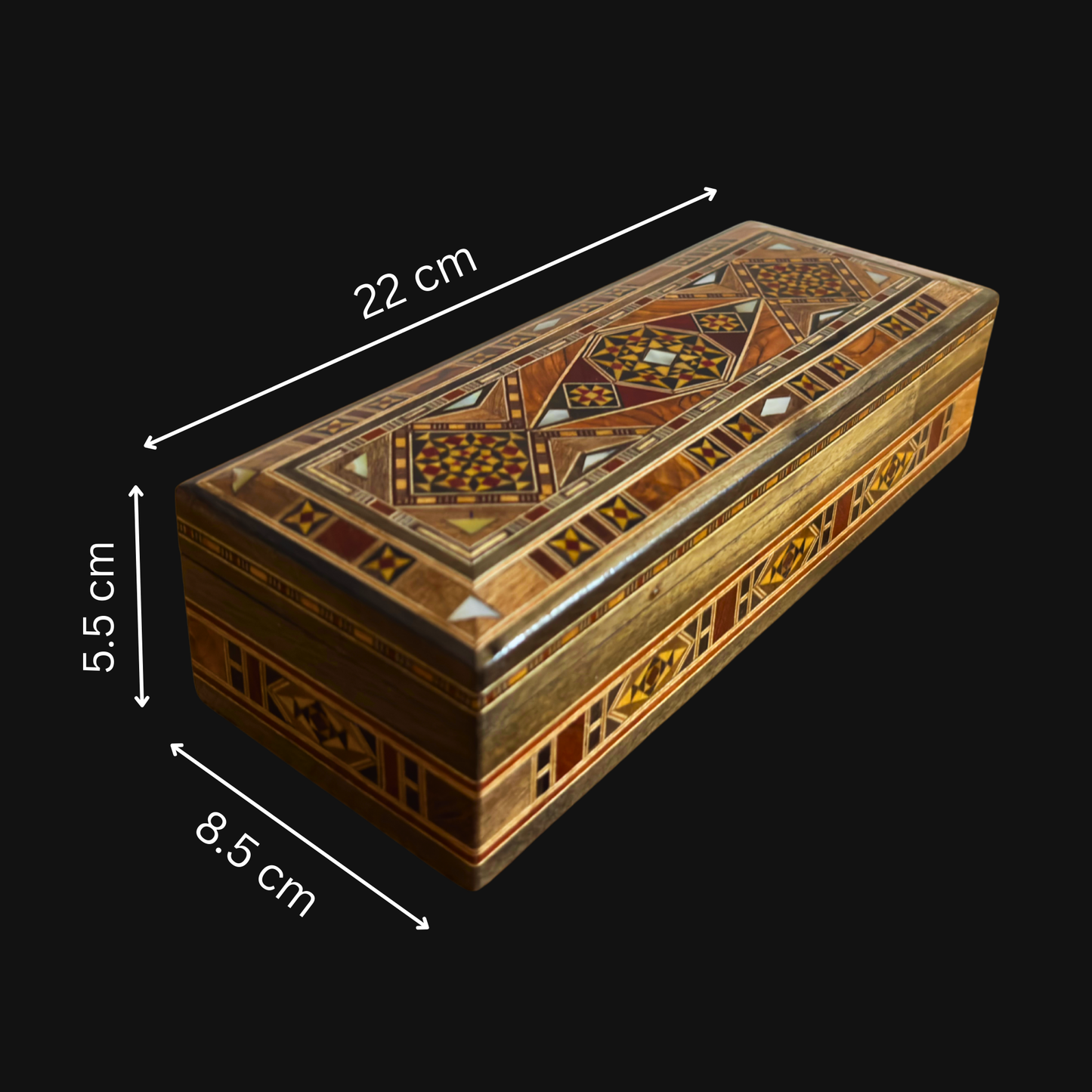 Damaszener Schmuck-, Stift- & Rosenkranzbox – Handgefertigt mit Perlmutt