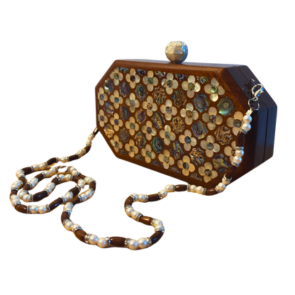 Jouri – Luxuriöse Damaszener Clutch mit Rosen-Perlmutt & Perlenkette