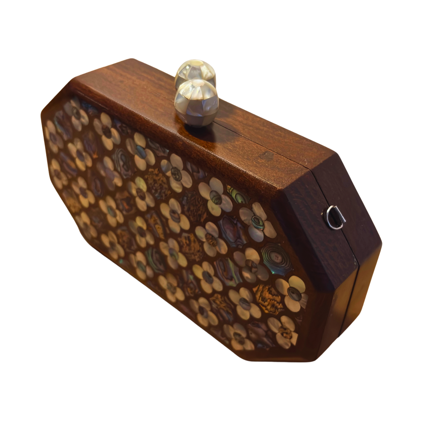 Jouri – Luxuriöse Damaszener Clutch mit Rosen-Perlmutt & Perlenkette