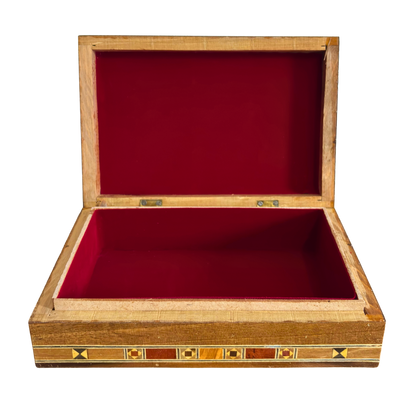 صندوق مجوهرات خشبي موزاييك دمشقي – فن شرقي مصنوع يدويًا