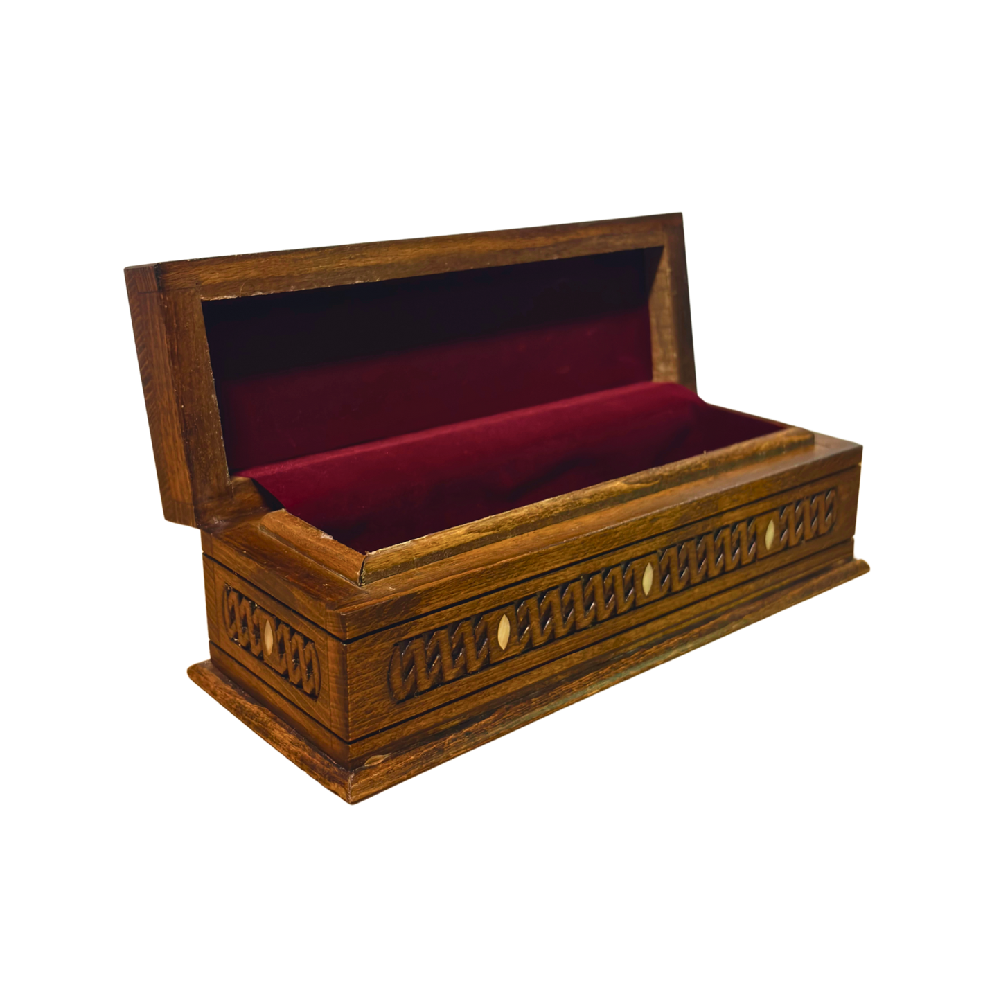 صندوق محفور يدوي فاخر – تطعيم بالصدف وأناقة مخملية