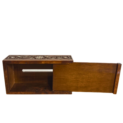 علبة مناديل محفورة يدويًا من خشب الزان ومطعمة بالصدف –  مصقول بلون الجوز الطبيعي