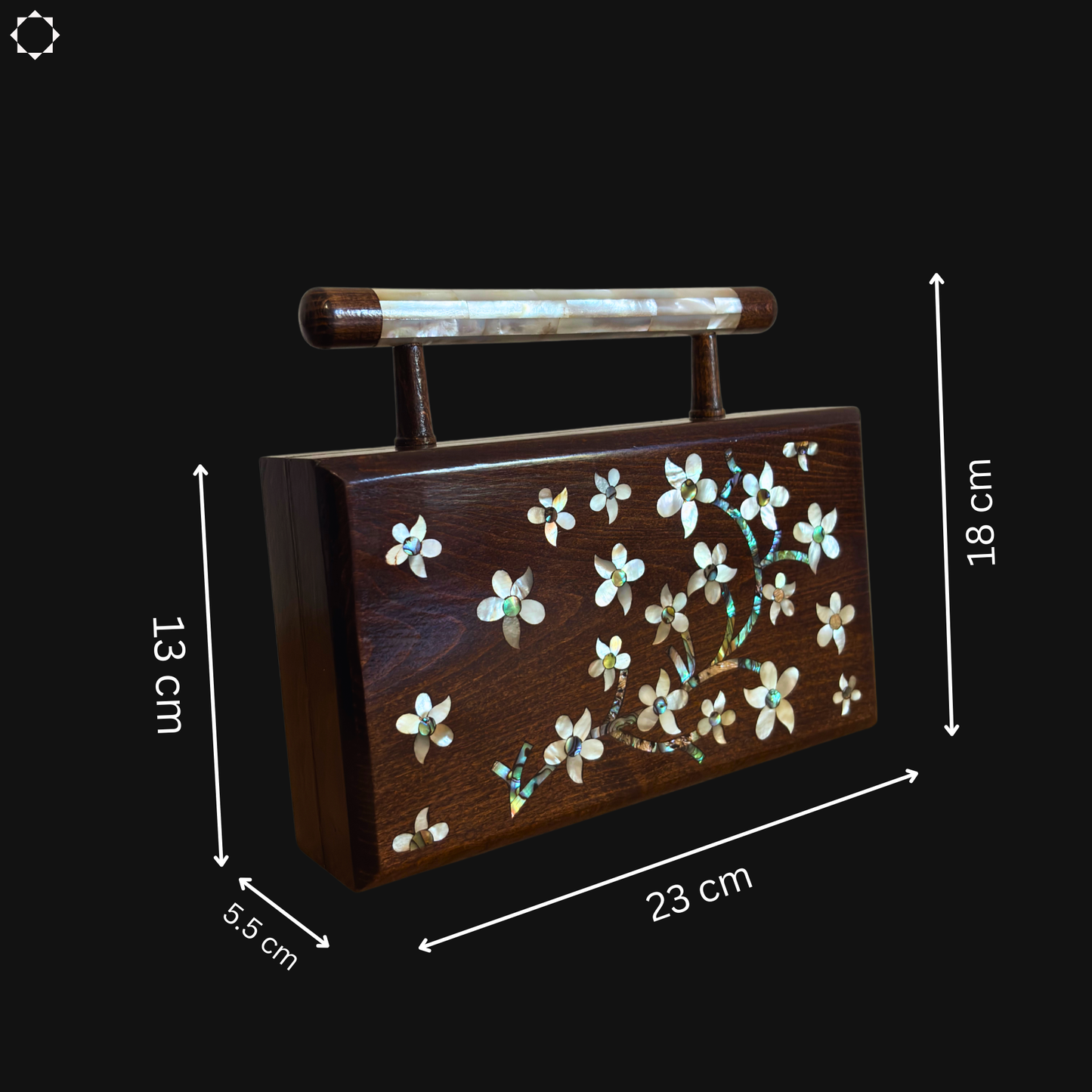 حقيبة يد "ياسمين" الدمشقية الفاخرة – مطعّمة بالصدف وبطانة بروكار