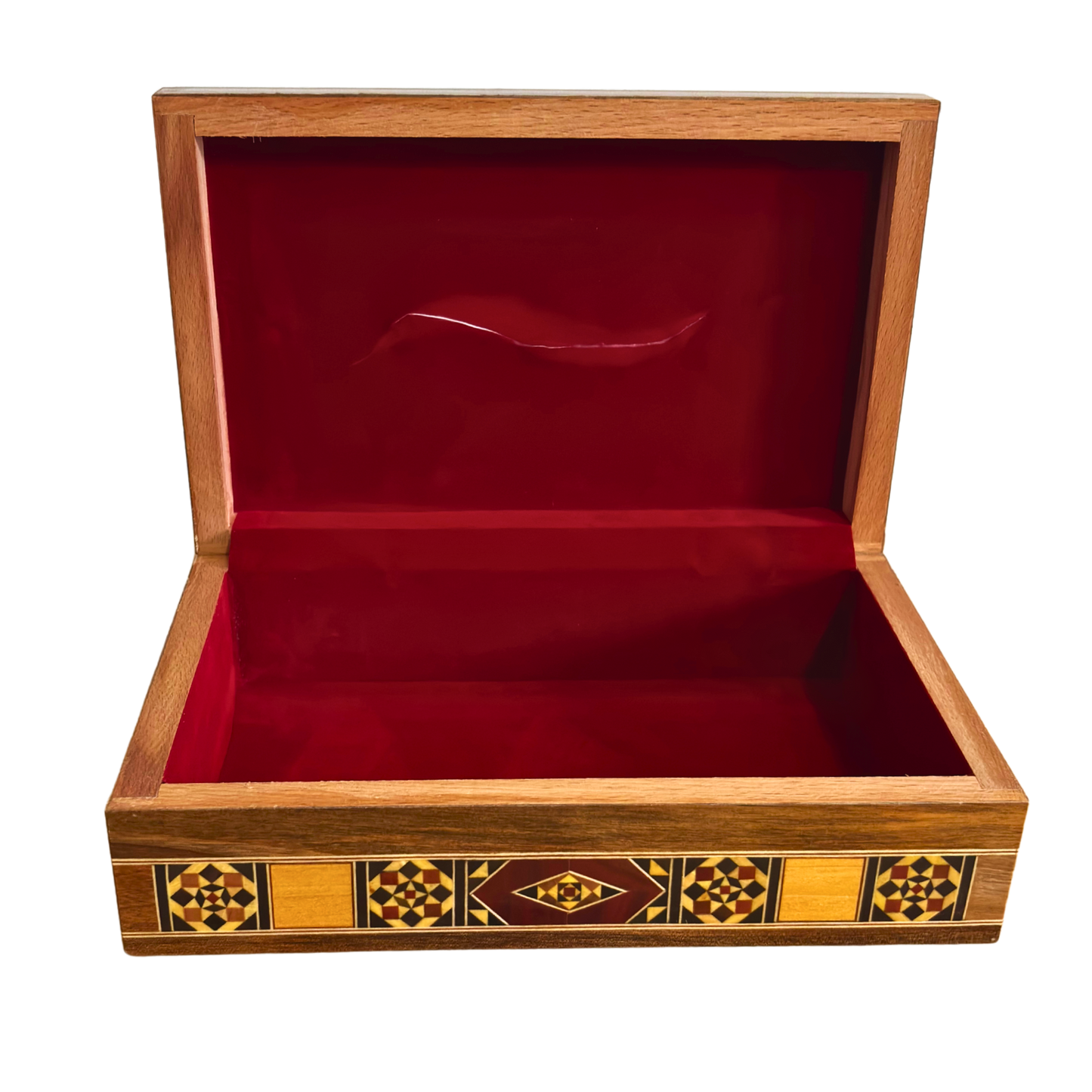 صندوق مناديل خشبي موزاييك دمشقي أنيق – مطعّم بالصدف مع بطانة مخملية