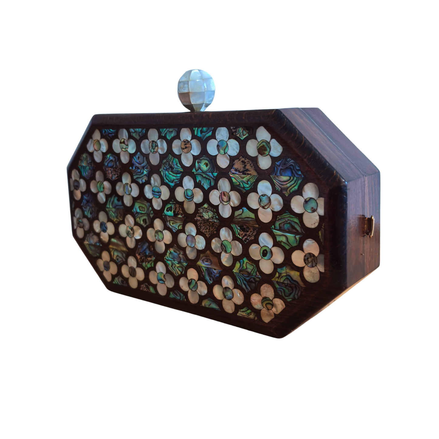 Jouri – Lüks Şam El Çantası, Gül Motifli Sedef İşleme & İnci Tesbih Zinciri