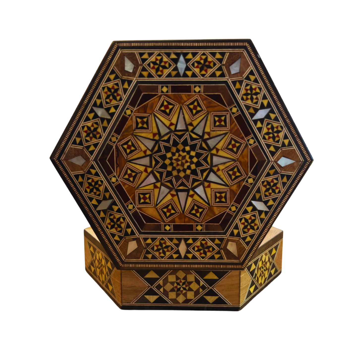 صندوق موزاييك دمشقي فاخر – صدف ومخمل راقٍ