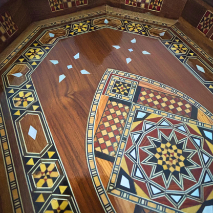 صينية خشبية موزاييك دمشقية – مطعمة بالصدف وإنهاء جوزي فاخر