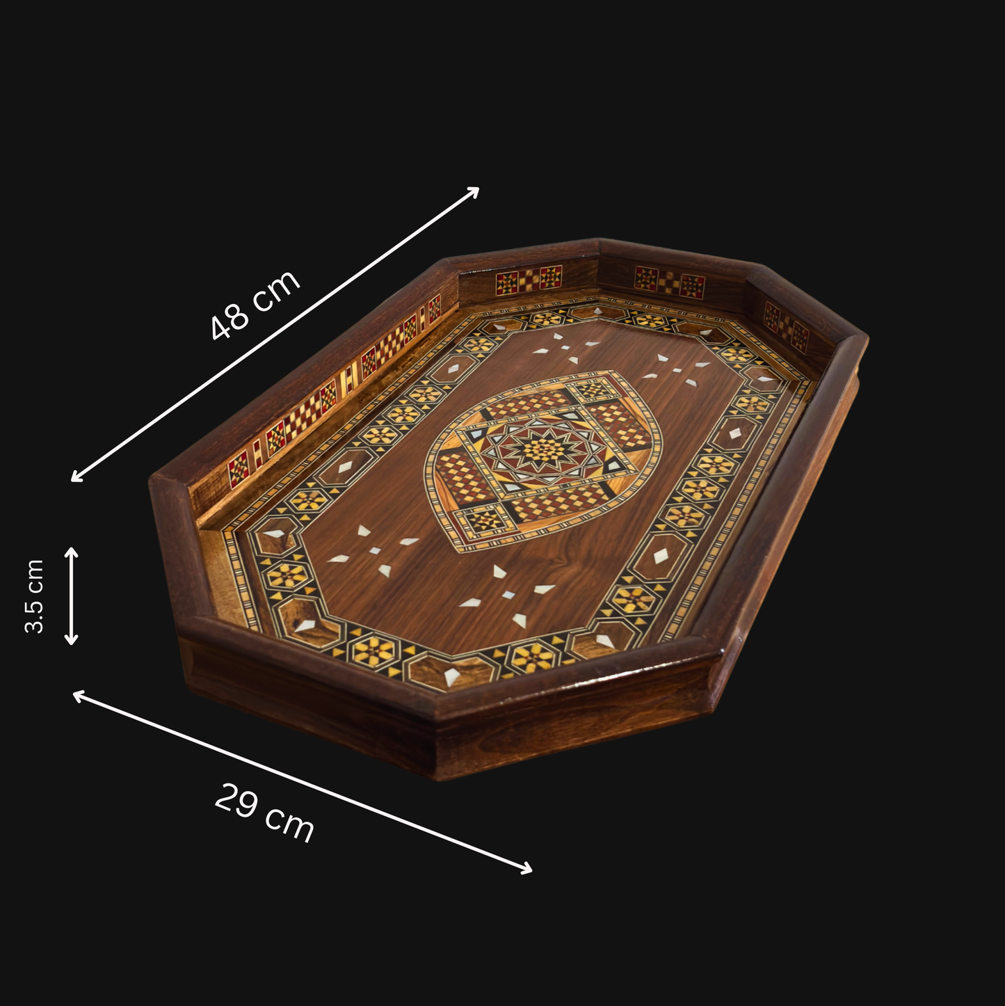 صينية خشبية موزاييك دمشقية – مطعمة بالصدف وإنهاء جوزي فاخر