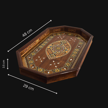 صينية خشبية موزاييك دمشقية – مطعمة بالصدف وإنهاء جوزي فاخر