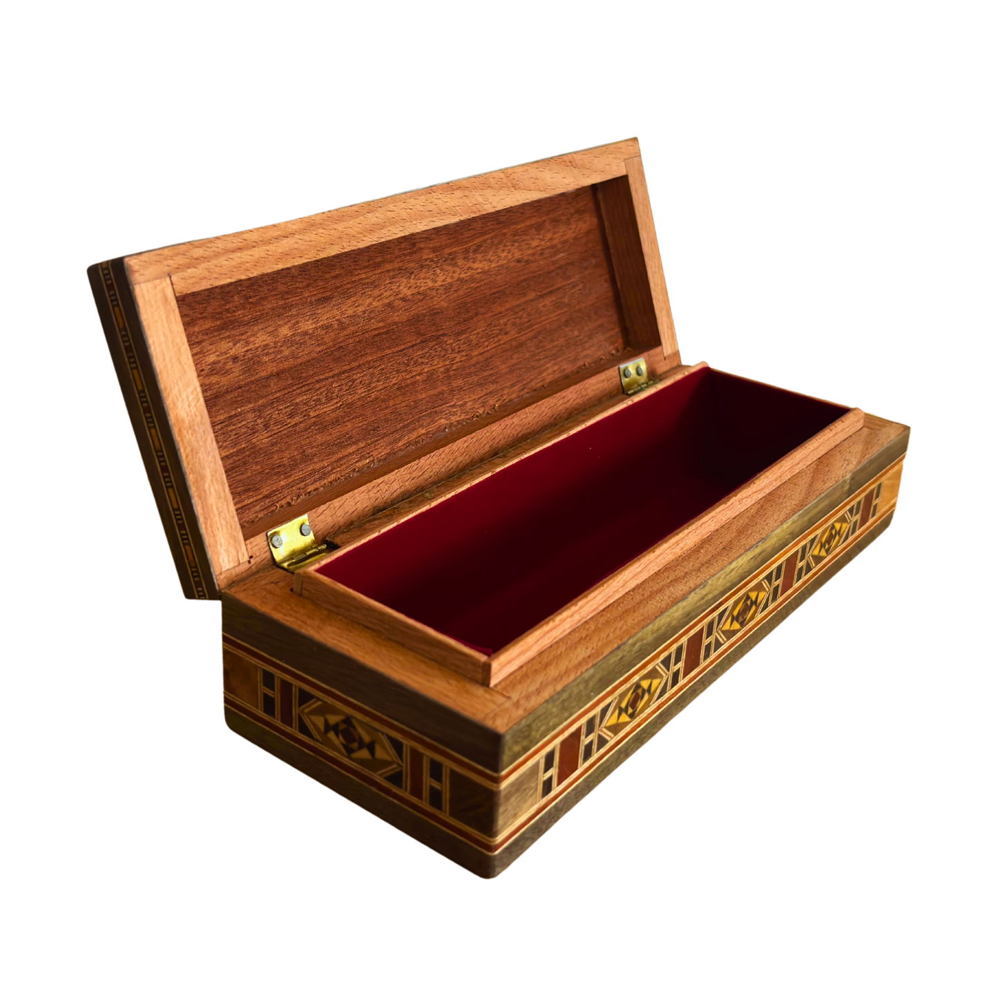 صندوق موزاييك دمشقي للأقلام والمجوهرات والمسبحة – فن مطعّم بالصدف
