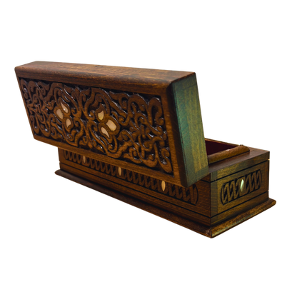 صندوق محفور يدوي فاخر – تطعيم بالصدف وأناقة مخملية