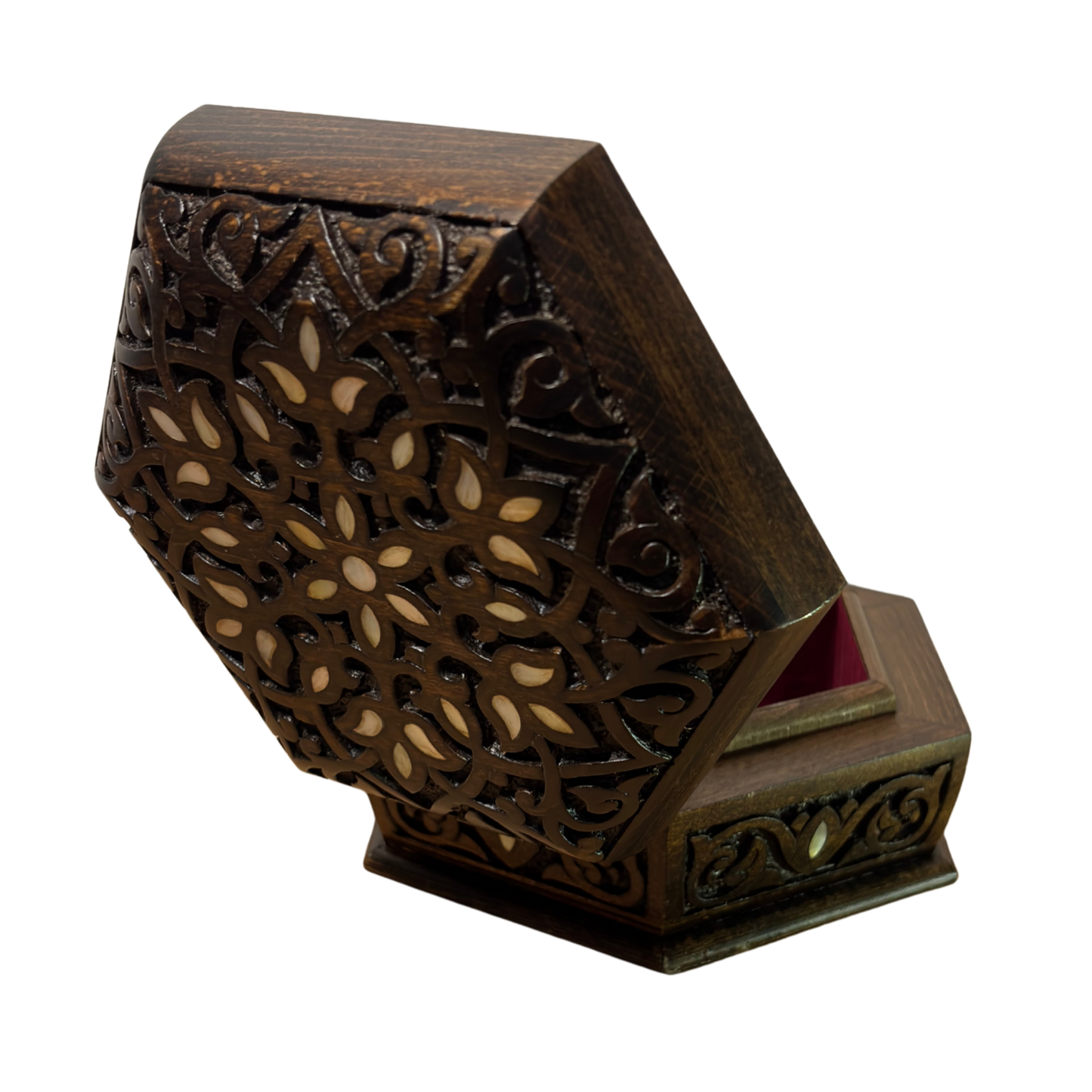 Handcrafted Luxury Carved Box – Mother of Pearl & Velvet Elegance