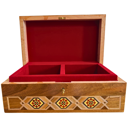 صندوق مجوهرات موزاييك دمشقي مع قفل – تحفة فنية يدوية فاخرة