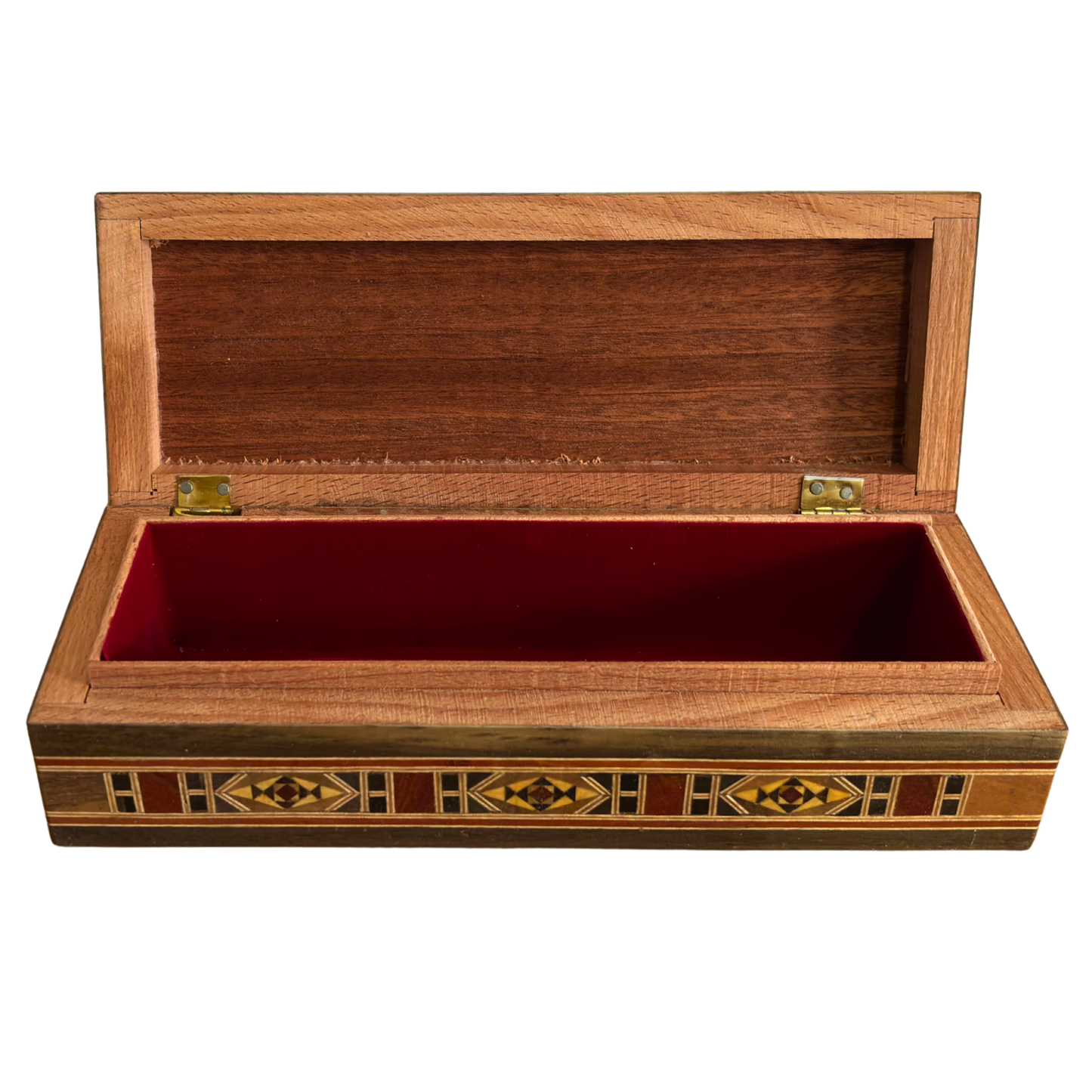 صندوق موزاييك دمشقي للأقلام والمجوهرات والمسبحة – فن مطعّم بالصدف
