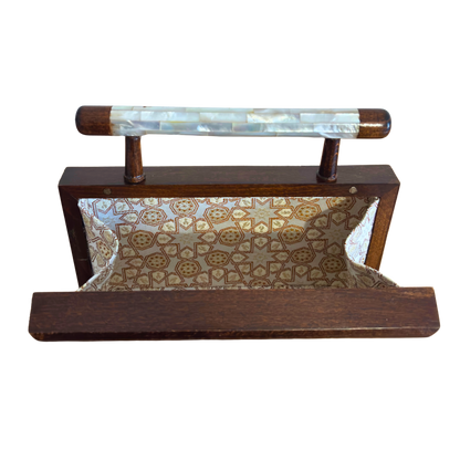 Zenobia – İnci Kakmalı & Brokar Astarı ile Lüks Dimaşk Mozaik Ahşap Clutch Çanta