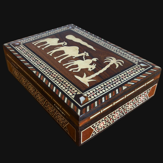 صندوق موزاييك دمشقي للجمال من سبعينات القرن الماضي – تحفة فنية سورية يدوية