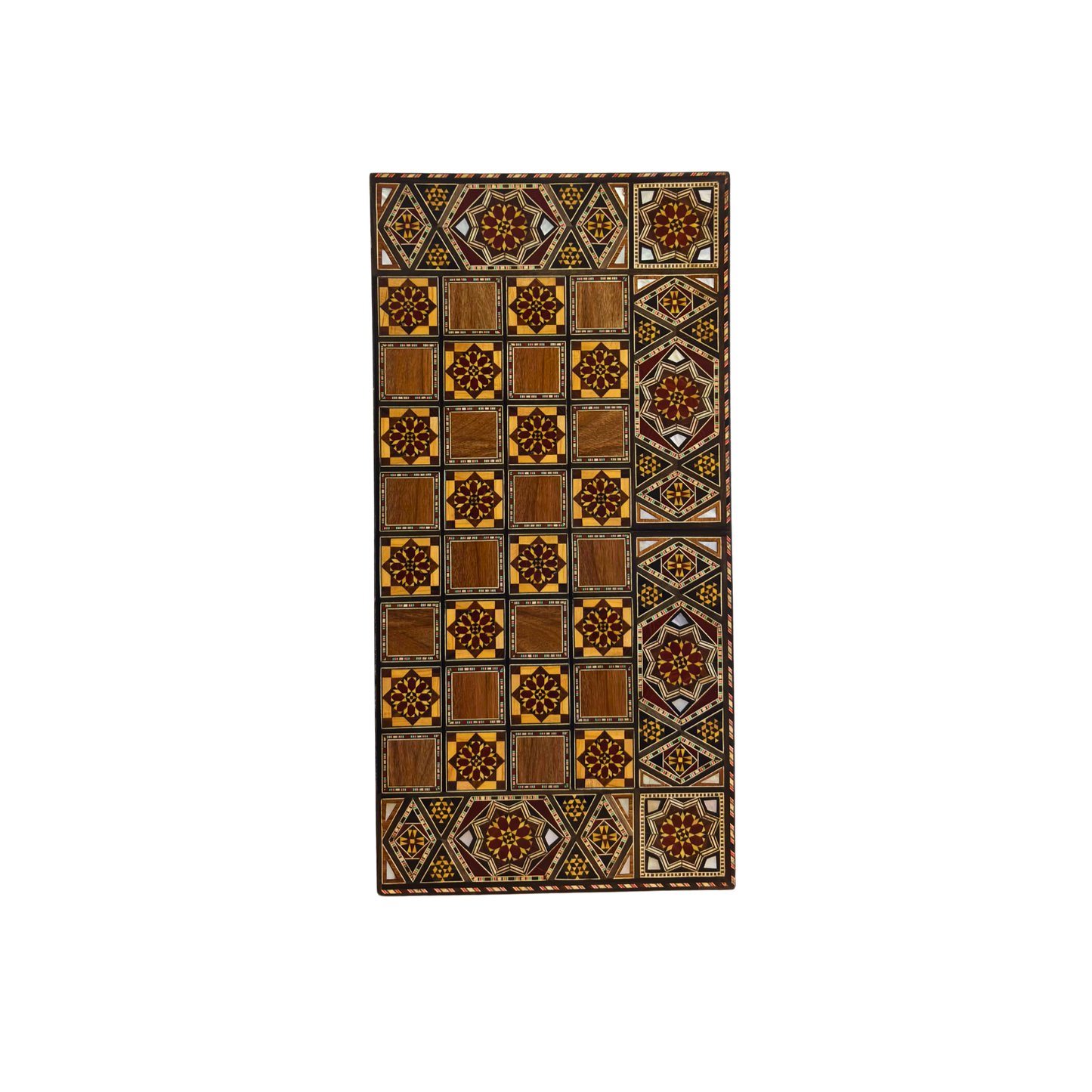 طاولة شطرنج وطاولة زهر موزاييك دمشقي فاخرة من صنع غابي الدايه – مطعّمة بالصدف