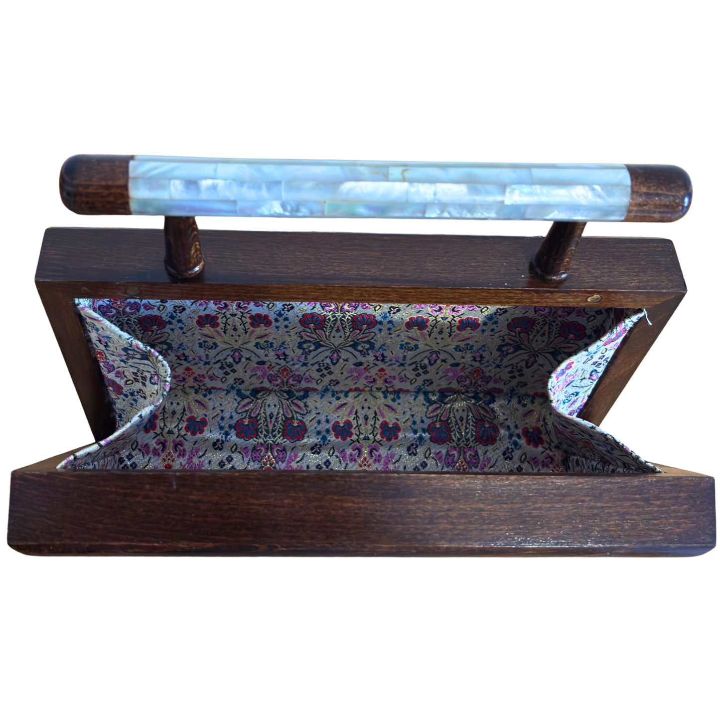 The Garden of Noor – Lüks Şam El Çantası, Çiçek Motifli Sedef İşleme ve Brokar Astar