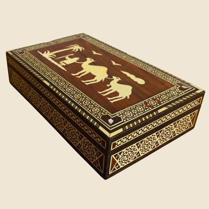 Vintage 1970 Kameel Mozaïekdoos – Oosters Handwerk uit Damascus