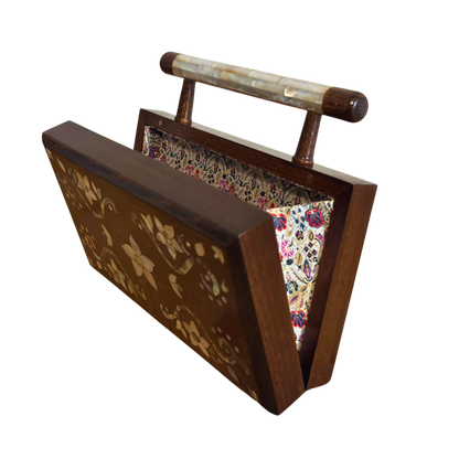 The Garden of Noor – Lüks Şam El Çantası, Çiçek Motifli Sedef İşleme ve Brokar Astar