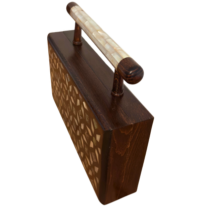 Zenobia – İnci Kakmalı & Brokar Astarı ile Lüks Dimaşk Mozaik Ahşap Clutch Çanta