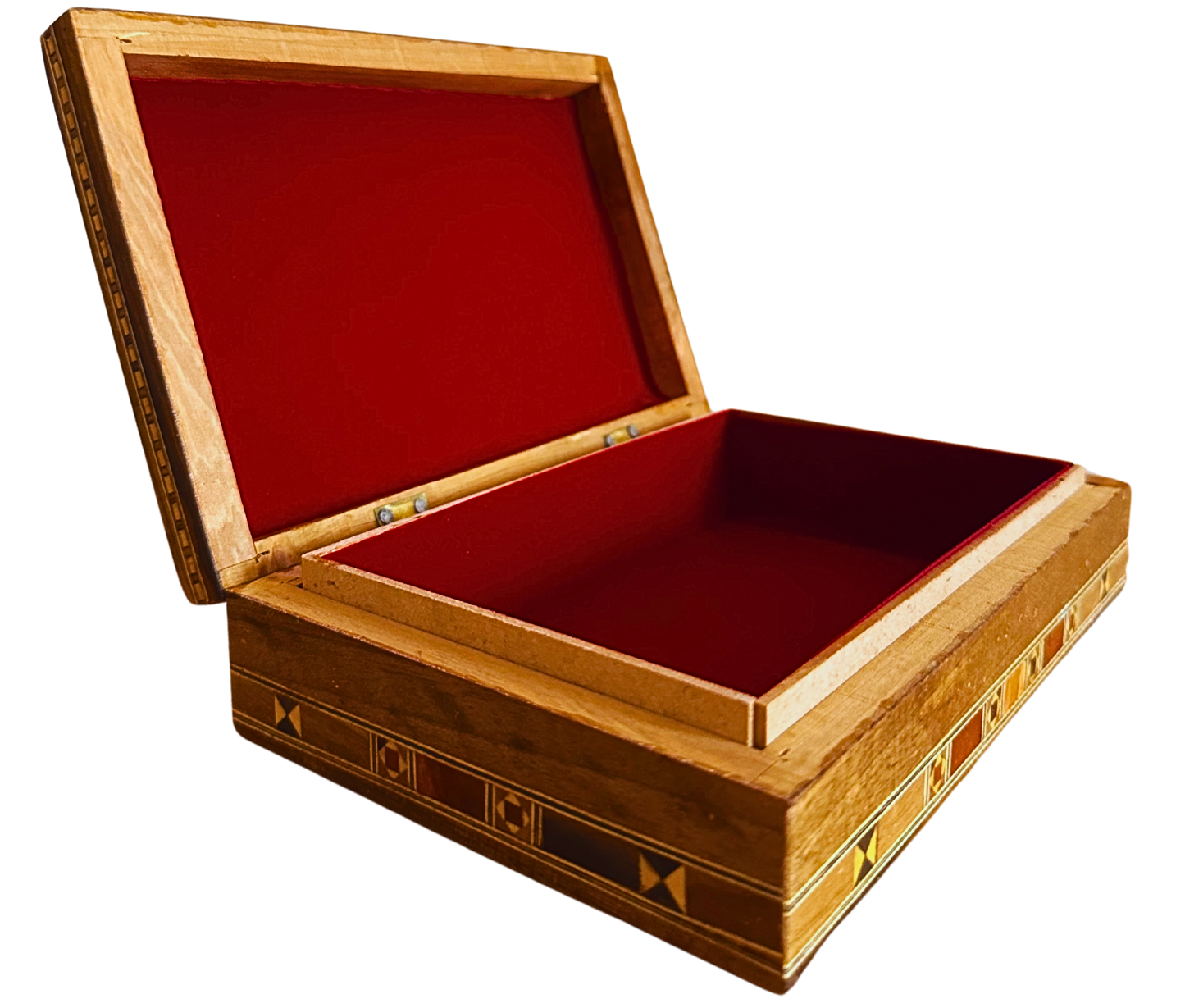 صندوق مجوهرات خشبي موزاييك دمشقي – فن شرقي مصنوع يدويًا