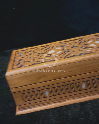 Handcrafted Luxury Carved Box – Mother of Pearl & Velvet Elegance